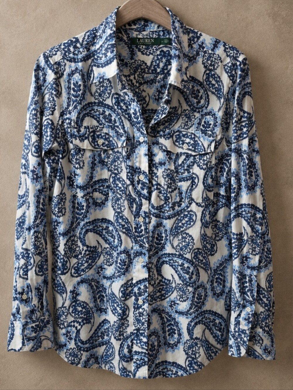 Ralph Lauren White and Blue Paisley Button-Down Shirt